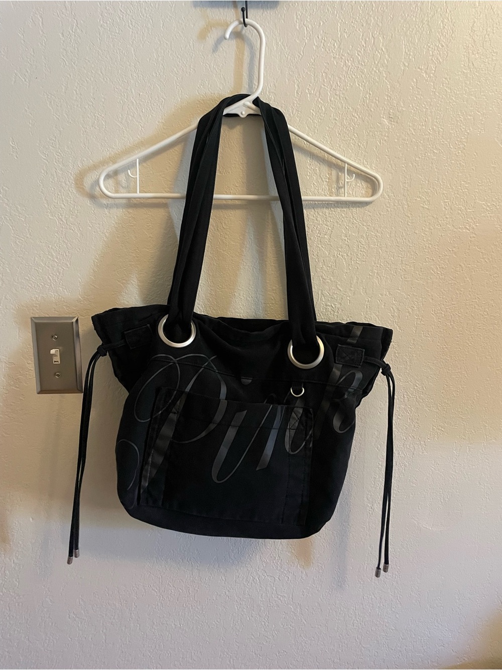 PINK Victoria's Secret Black Campus Canvas Tote with Grommet Handles